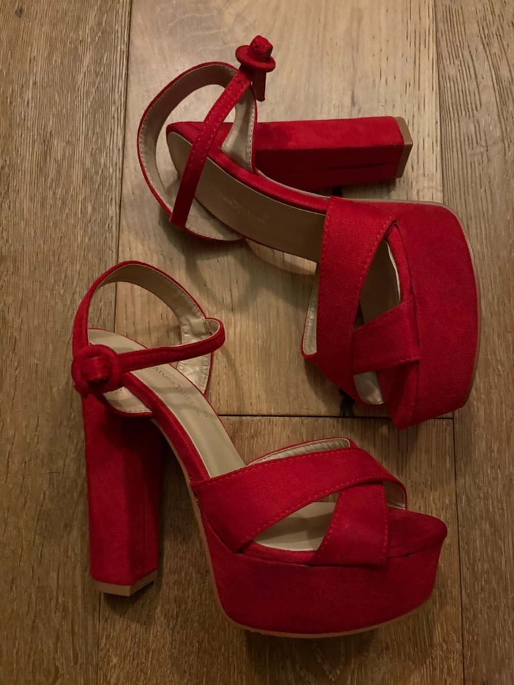 Red Platform Block Heel Sandals - Women's Strappy Evening Heels